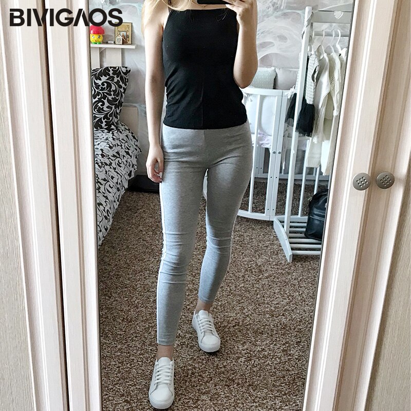 Bivigaos kvinders afslappede leggings side hvid stribet elastisk bomuld leggings bukser dame tøj legging til kvinder