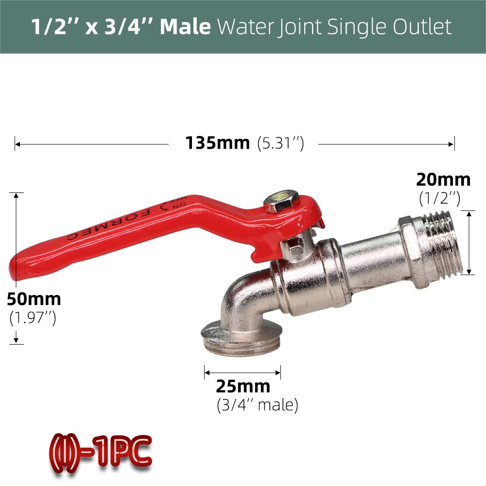 Brass Tap Joint 1/2'' IBC Water Tank Connector 2-Way 1-Way Garden Hose Irrigation Faucet Adapter Replacement Fitting Ball Valve: I-1PC