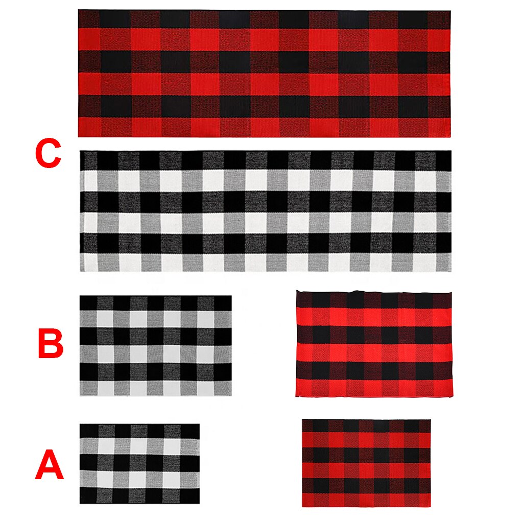 Hand-Woven Cotton Plaid Area Rug Anti Slip Doormat Floor Mat Layered Carpet for Laundry Kitchen