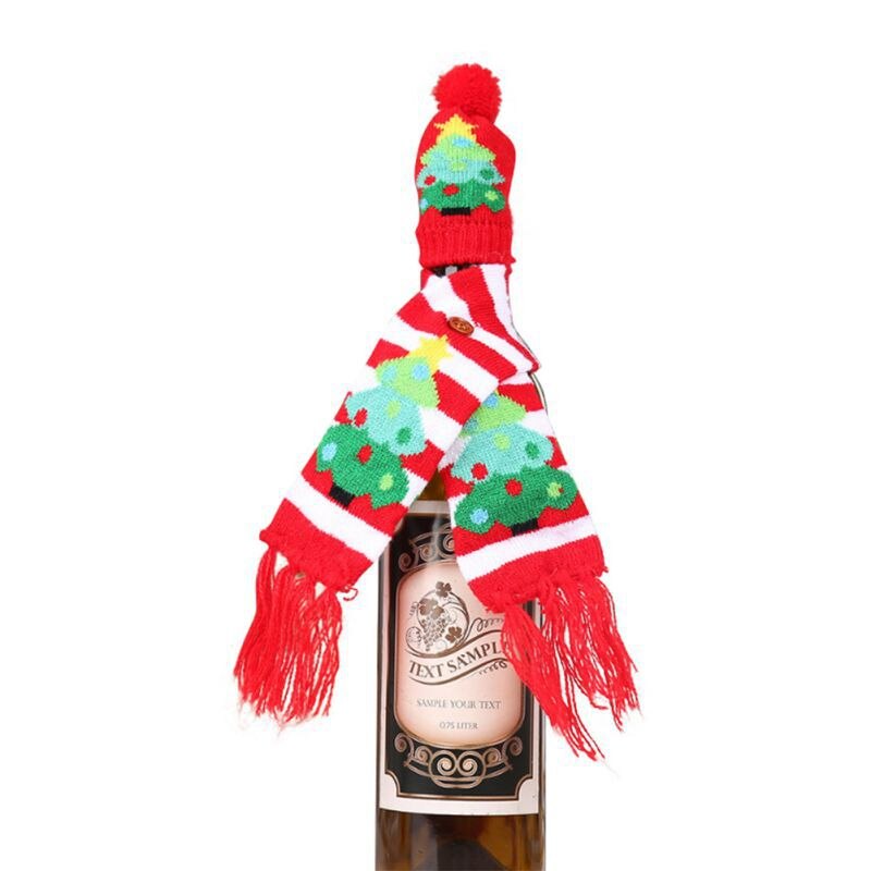 Knitted Ugly Sweater Christmas Wine Bottle Cover Set Scarf And Hat For Xmas Dining Table Decor Wrapping: A1