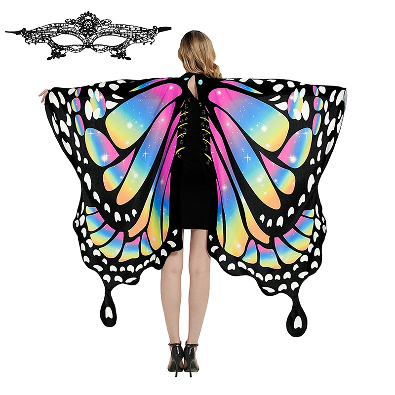Women Performance Stage Dress-up Butterfly Wings Cape Shawl Fancy Costumes Role Play Props Halloween Cosplay Dance Cloak Cape: Pink