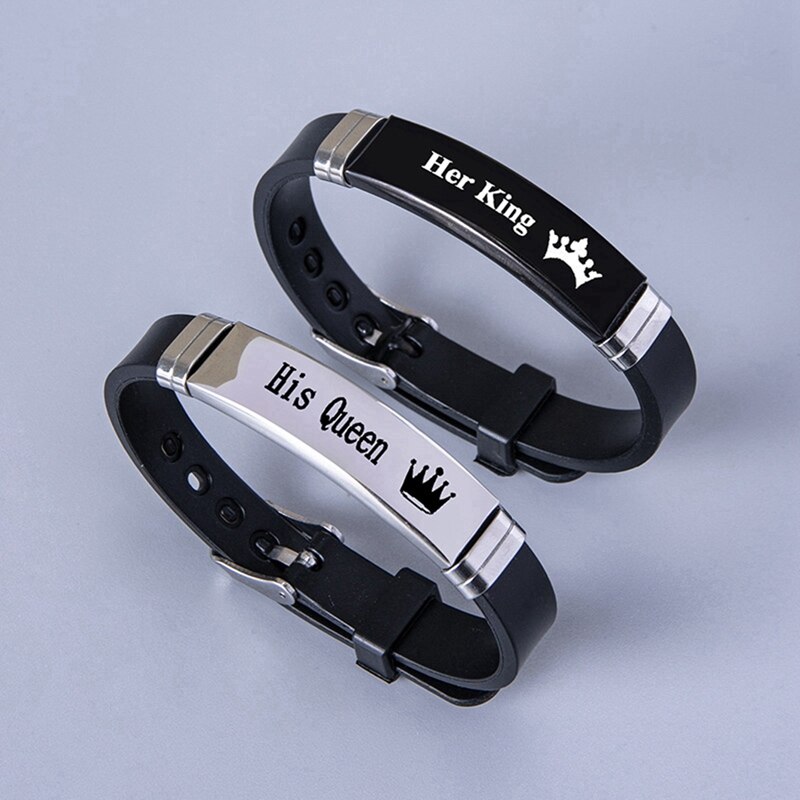 Bracelet couronne en acier inoxydable, 2 pièces/ensemble, en Silicone, pour Couple, unisexe, pour amoureux