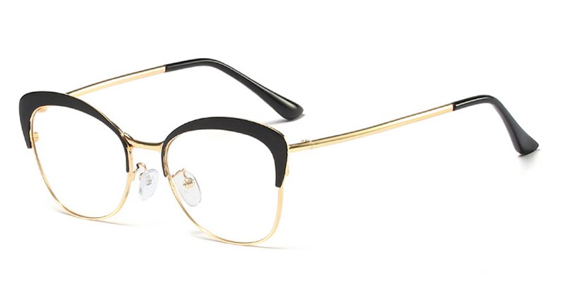 Kachawoo heldere lenzen kattenoog brilmonturen dames roze metaal goud sterkte bril bijziendheid retro stijl dames: Goudzwart frame