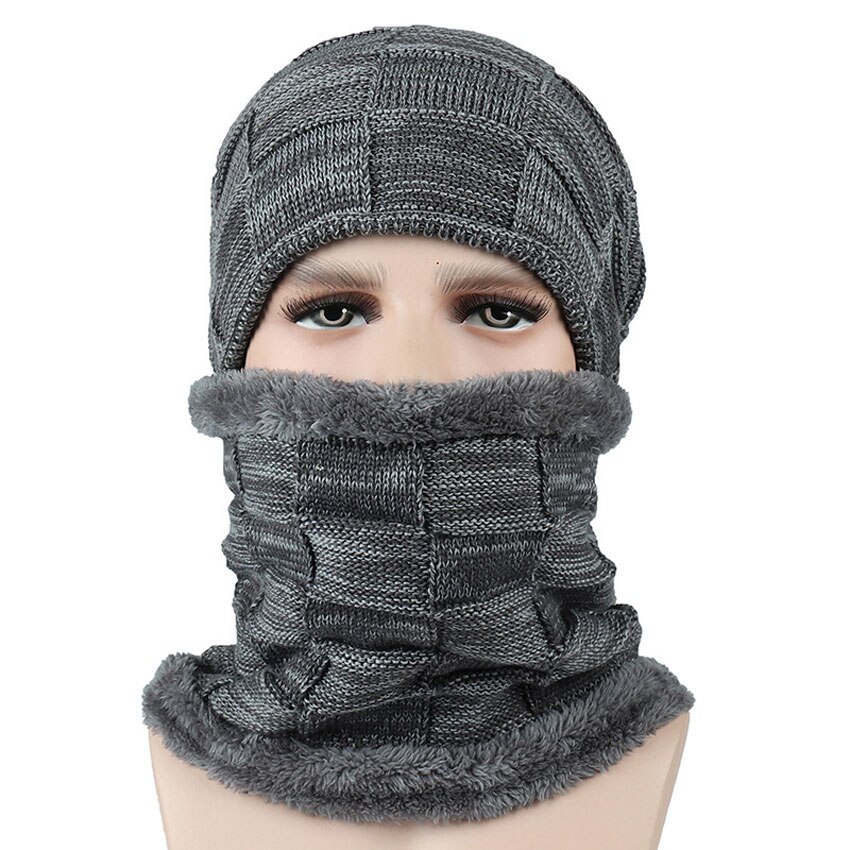 Vinter mænd hue og tørklæde sæt til kvinder mandlige ring tørklæder cap strik beanies slouchy hat blød stretch kabel skullies varm jakkesæt