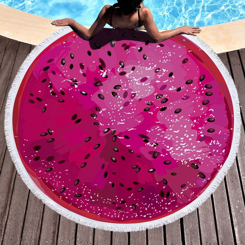 Sommer pitaya vandmelon mikrofiber trykt stort rundt badehåndklæde sommerhåndklædetæppe serviette de plage