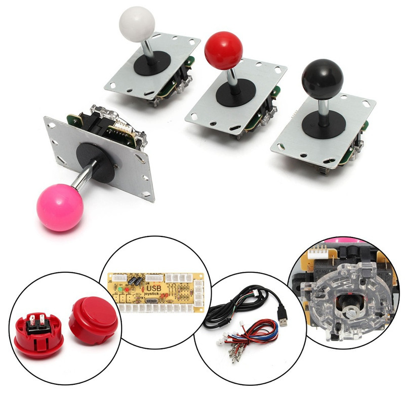 DIY Arcade Joystick Handle Set Kits 5 Pin 24mm / 30mm Push Buttons Spare Parts USB Cable To PC Encoder Plate &amp;