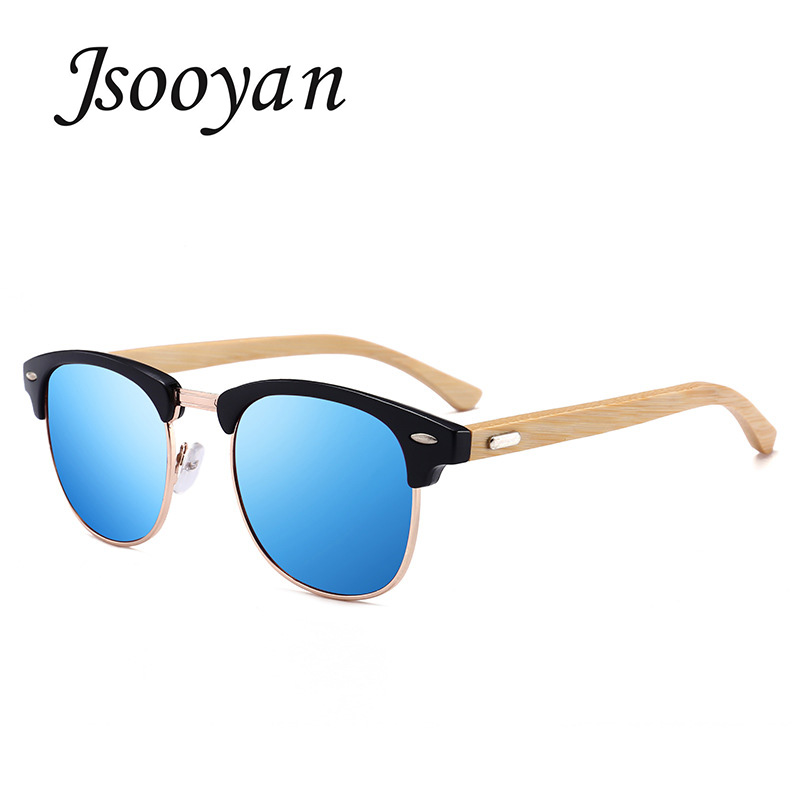 Jsooyan polariserede solbriller mænd træ bambus stel køre solbriller retro runde nuancer googles pilot spejl linse briller