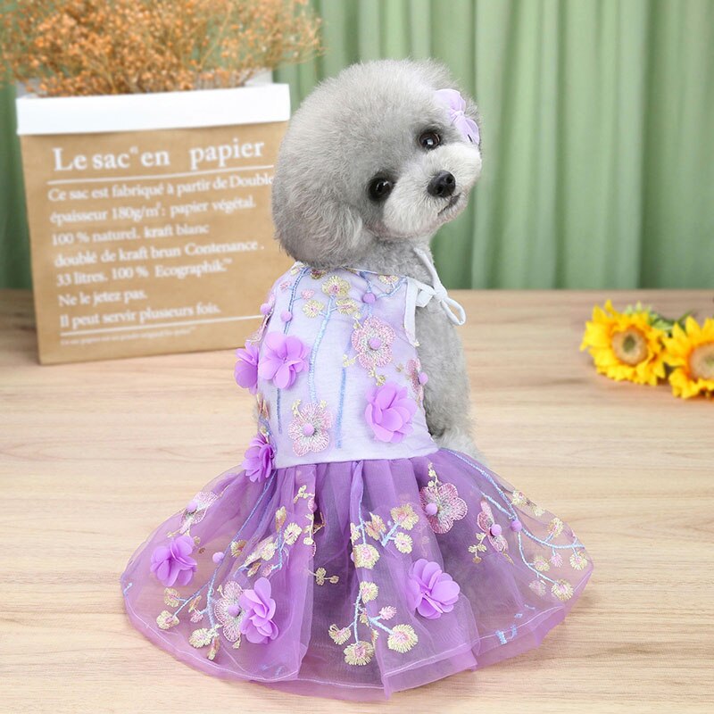 Hund Katze Hochzeit Kleid Tutu Prinzessin Pet Welpen Kleider Blumen Spitze Stickerei Pet Puppy Rock Hochzeit Party Kleidung: Lila / S