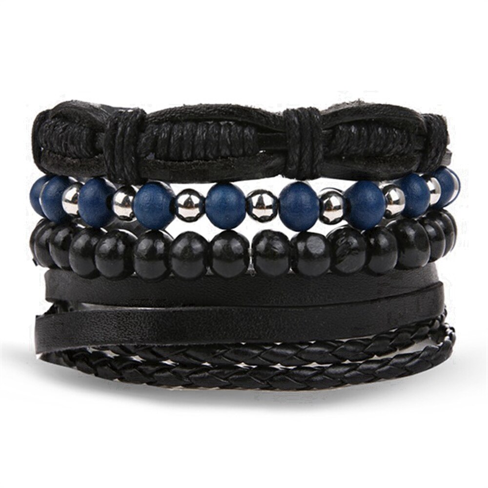 Ifmia Zwarte Mannen Armbanden Vintage Multilayer Leather Braid Armbanden Armbanden Leaf Handgemaakte Rope Wrap Armbanden Mannelijke Jewlery: IF490000711
