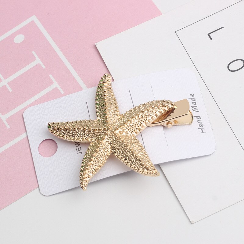 Koreaanse chique haaraccessoires, metalen gouden kleur, strandschelp, zeesterren, imitatieparel, haarspelden voor vrouwen, haarstyling: 4