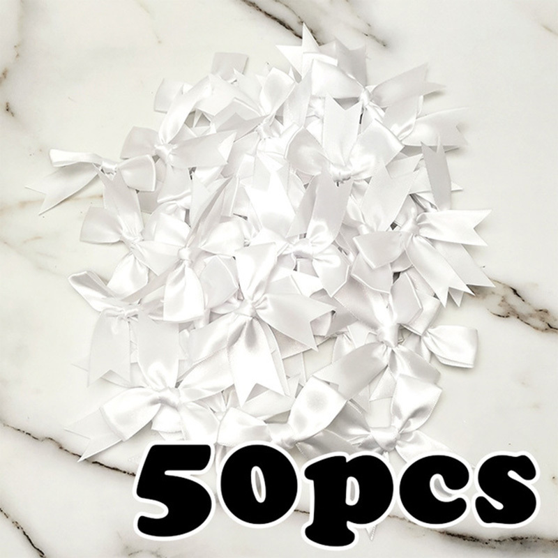 (50 uds) lazos de cinta rosa fresco de 1 pulgada, lazo de satén de poliéster, flor, decoración artesanal DIY: Blanco
