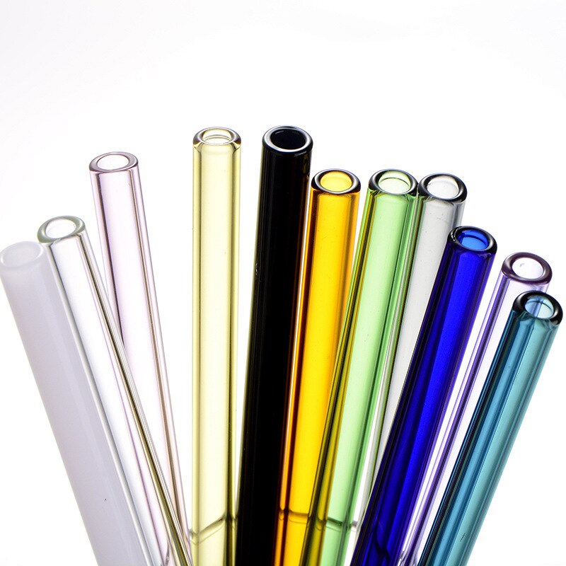1pc Straight Simple Wedding Pure Color Pyrex Glass Drinking Straw Flat Birthday Reusable Party 20cm 9 Color