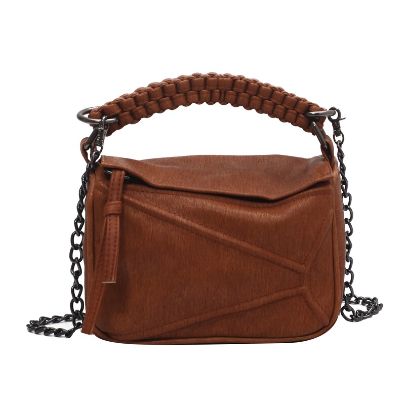 Cadena Vintage de cuero PU para mujer, bolsos de hombro tipo bandolera, de viaje, pequeño,: brown