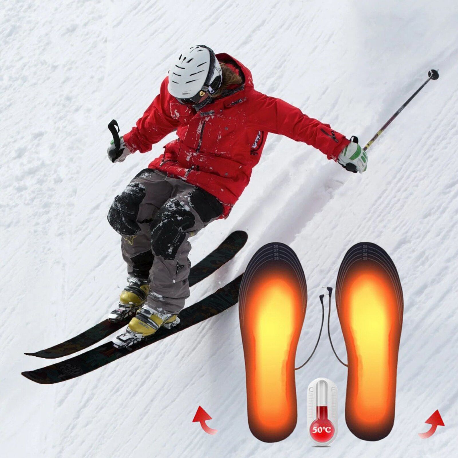 Men Women Heated Insoles USB Rechargeable Winter Warm Heated Insoles Lightweight Electric Warm Insoles for Outdoor Size 5.5-9.5