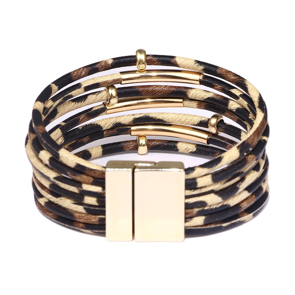 Multilayer Magneet Mode Luipaard Trendy Lederen Armbanden Vrouwen Mode Meisje Manchet Armband Vrouwelijke Sieraden geometrische