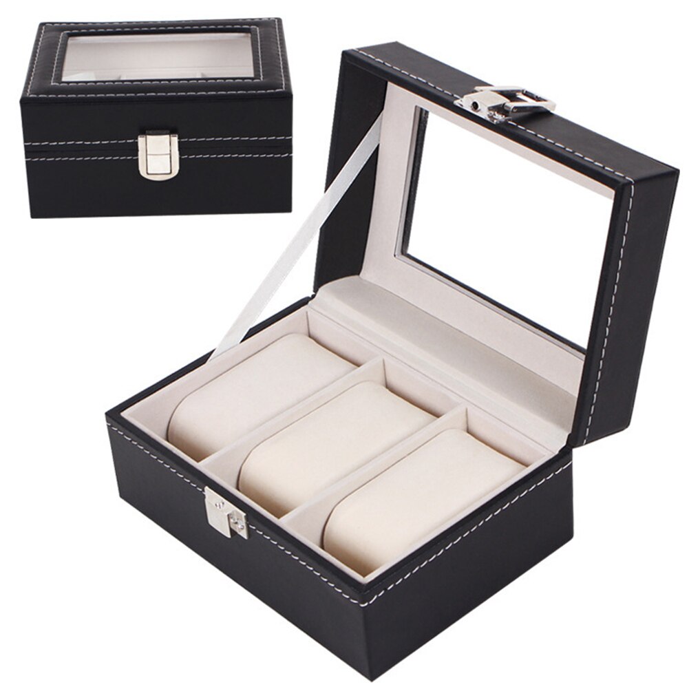 Luksus pu klokke boks klokke holder boks til klokker herre glass topp smykker organisator boks 2 3 6 rutenett klokke arrangør: 3