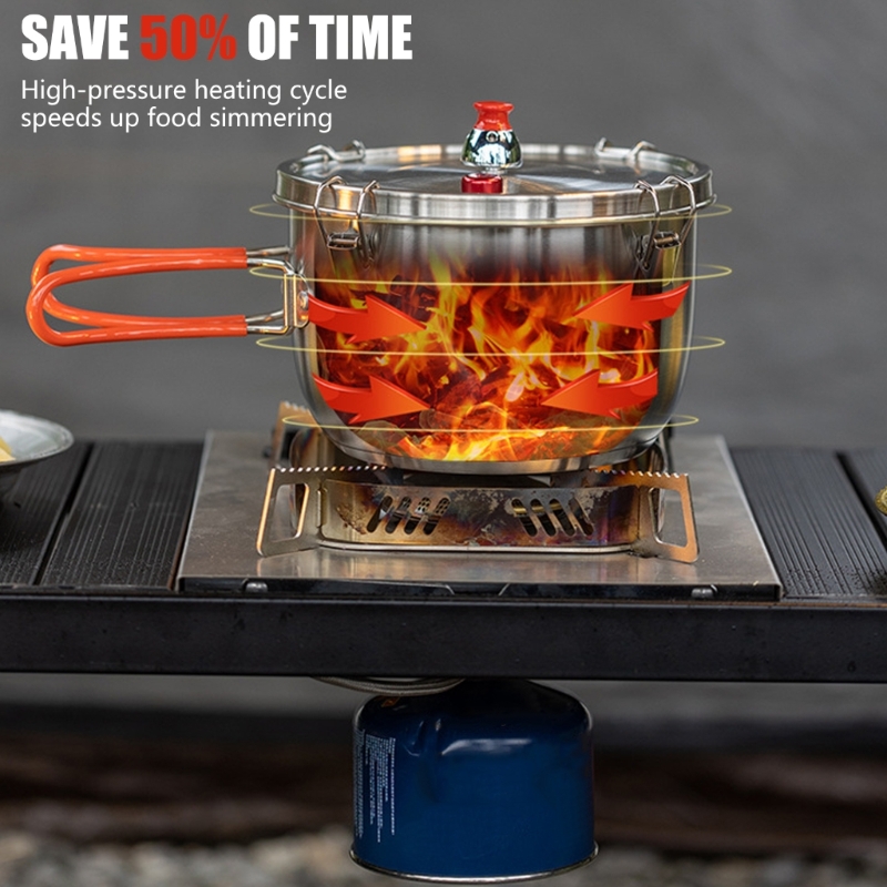 Portable Camping Pressure Cooker Meats Pots with Folding Handle Stainless Steels Stove Pressure Cooker Outdoor Cookware