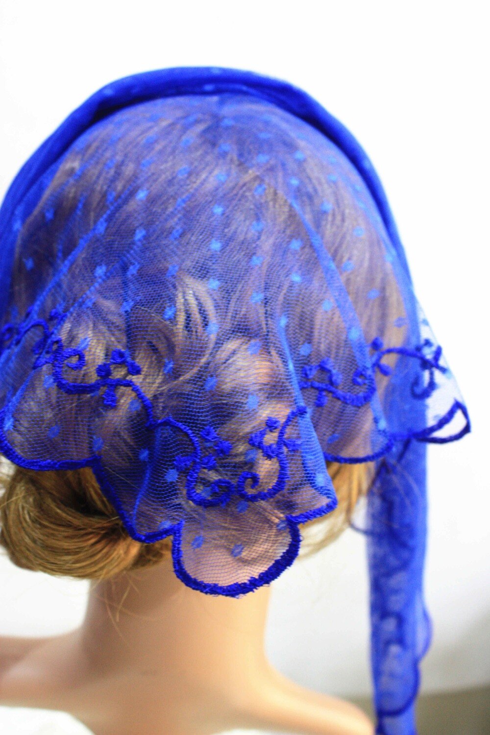 Blue Church Head Wear Coverings ,Catholic Chapel Veil Scarf ,Lace Headband Wrap,Wedding Veil