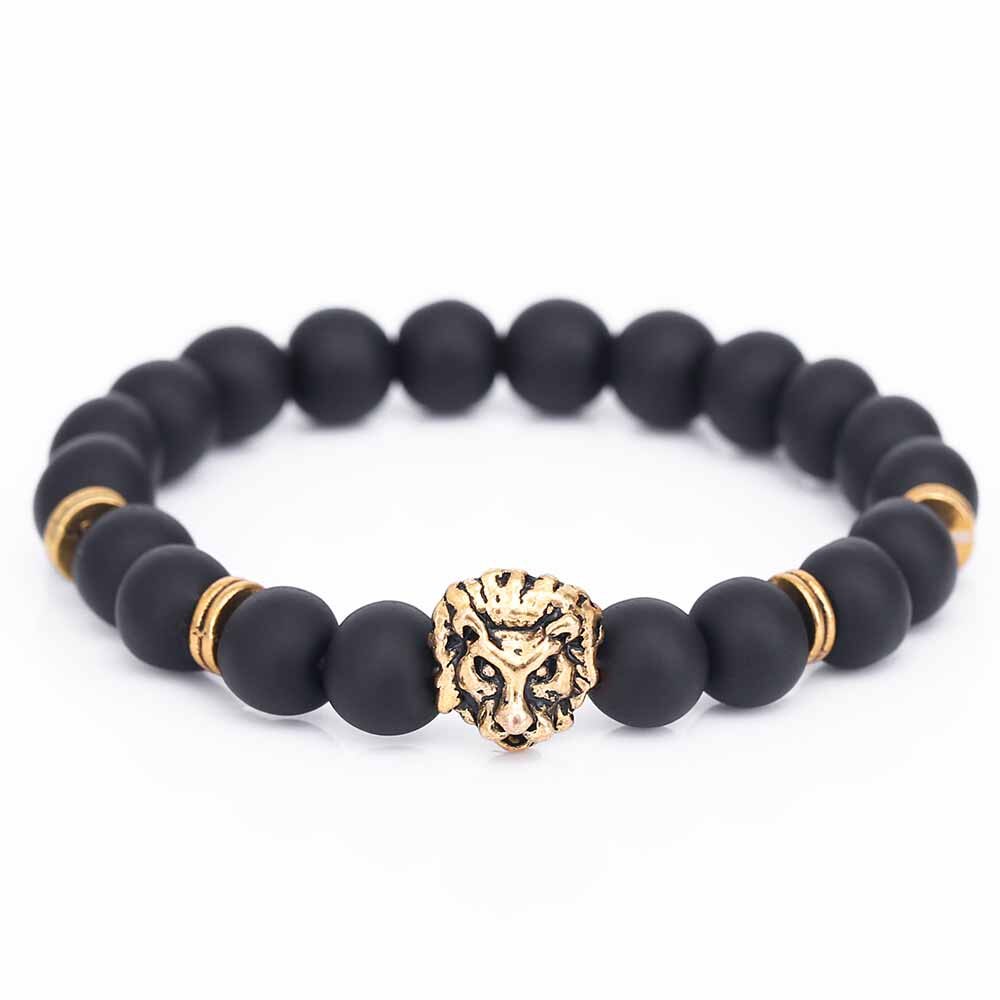 Bracelet en pierre de lave noire pour homme, perles de bouddha, tête de Lion, accessoires,: A 1