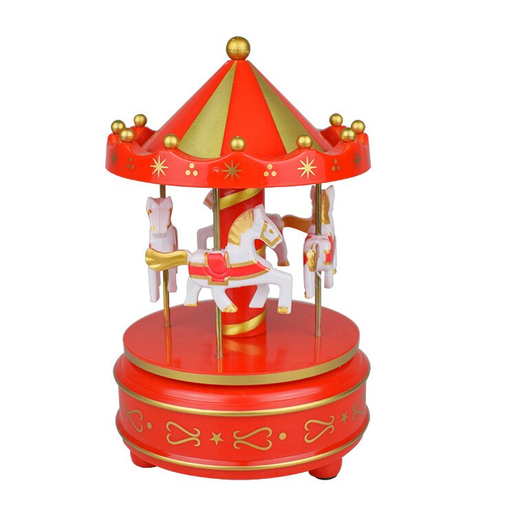 Merry-go-round Music Boxes Geometric Music Baby Room Decoration Unisex Plastic Christmas Horse Carousel Box Home Decor 1pc: red
