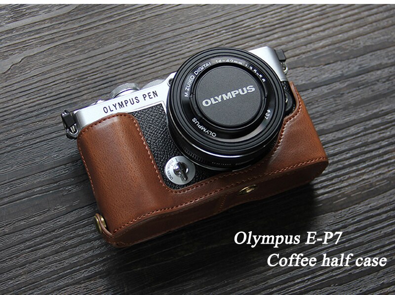 Olympus E-P7 Case Pu Lederen Camera Case Half Body Cover Base Luxe Camera Case Voor Olympus EP7 E-P7: E-P7 Coffe half case