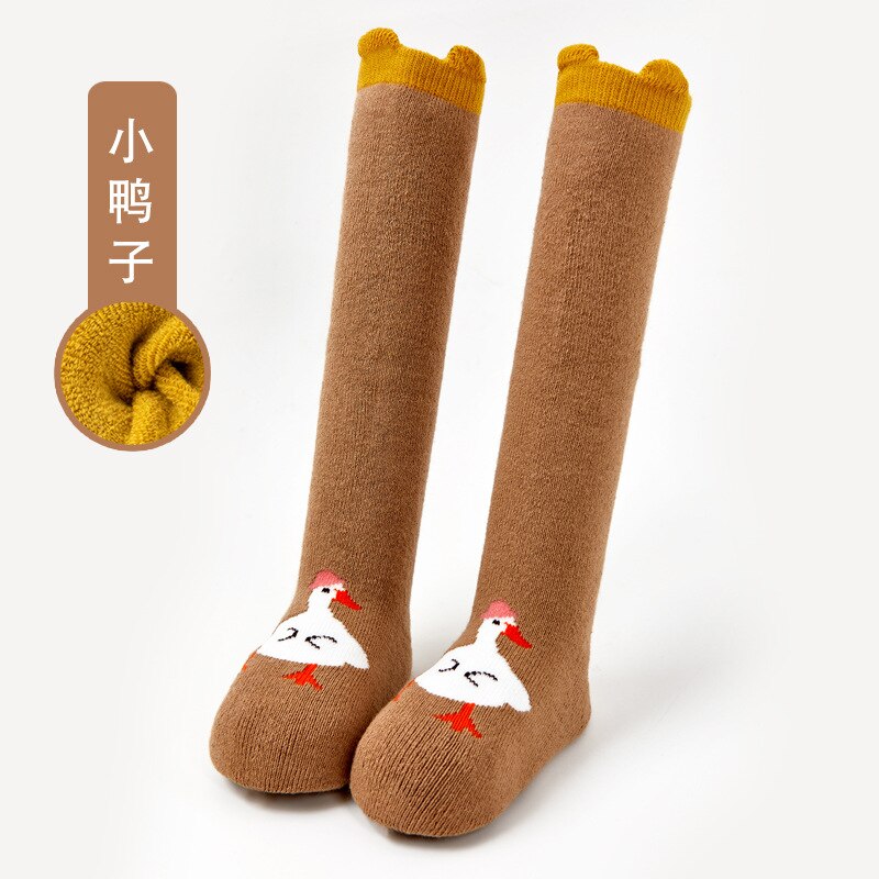 Baby Sokken Knie Hoge Jongen Meisje Katoenen Lange Sokken Herfst En Winter Verdikte Lange Buis Cartoon Badstof Over-De-Knie Non-Slip Sokken: Little duck / M(1-3 years)