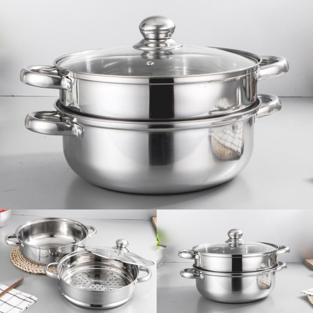 Stainless Steel Thick Steamer Pot Soup Steam Pot Universal Cooking Pots For Induction Cooker Gas Stove Two-layer Steam Pot