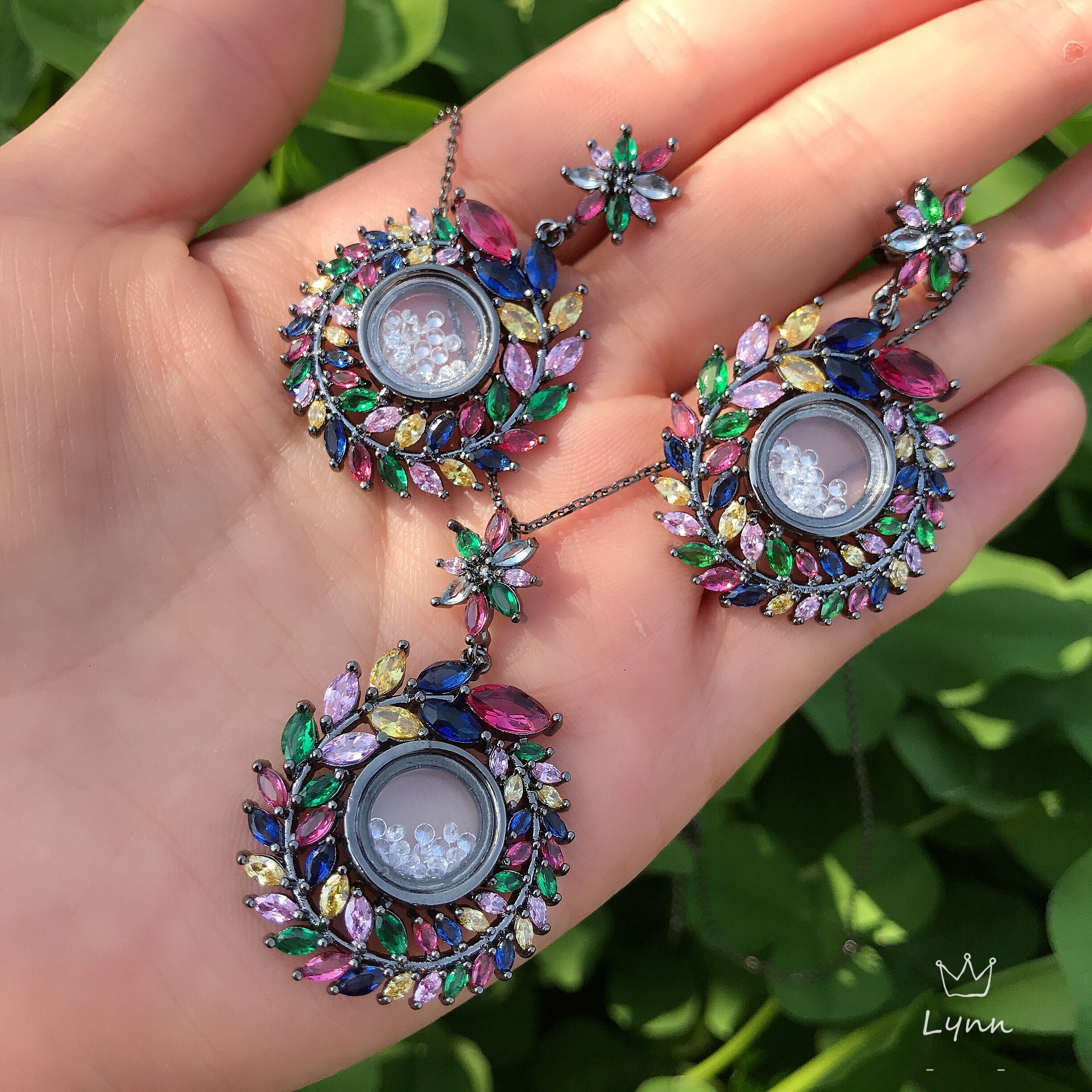 Collar de circonia cúbica + pendiente + brazalete para mujer, conjunto de joyería de boda, rama de olivo, Semi-sector, de , D1383