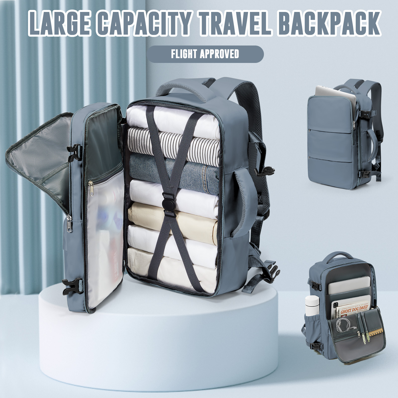 Hand Luggage Backpack For Women Men Business College Laptop Travel Backpack Waterproof Carry on Bags mochila viaje cabina avion: Blue