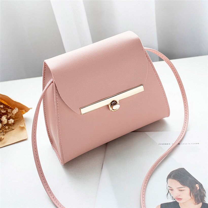 Simple Flap Shoulder PU Leather Bags for Women Girls Pure Color Mini Messenger Chest Bag Crossbody Handbags Bolsa Feminina: Pink