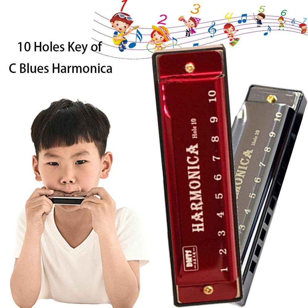10 Holes Key of C Blues Harmonica Musical Instrument Educational Toy with Case