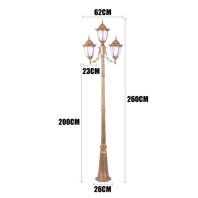 (H≈2.5M)European garden lamp room outdoor street lamp lawn lamp high pole lamp four head garden landscape lamp waterproof: Three heads-bronze