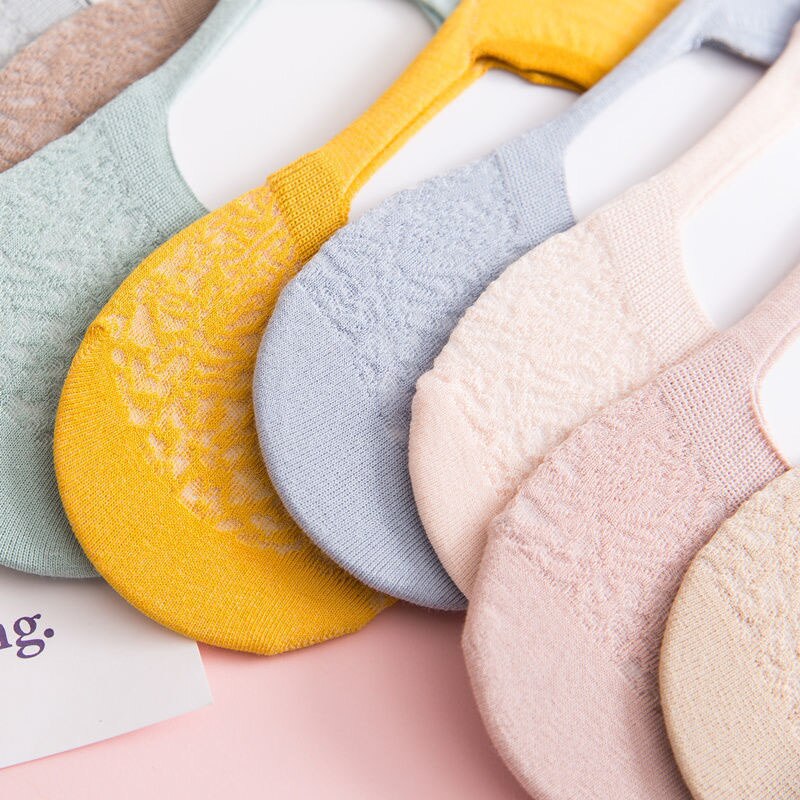 5 Pairs Spring Summer Women Socks Solid Color Wild Shallow Mouth Felmen Girls Female Invisible No Show Slipper Socks