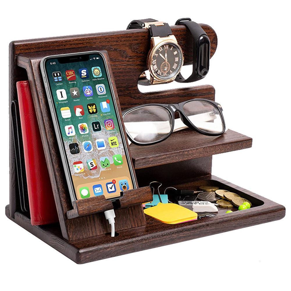 1pcs Wood Phone Docking Station Home Office Storage Supplies Multifunctional Desktop Mobile Phone Holder Easy To Assemble