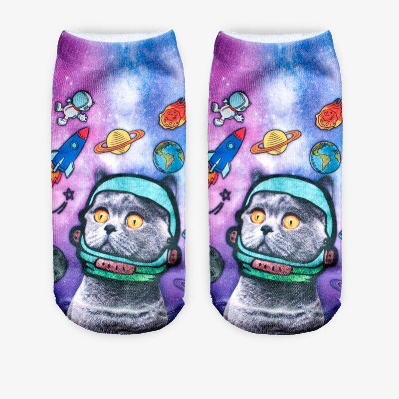 Calcetines con estampado 3D de para Mujer, calcetín tobillero de corte bajo, medias informales con estampado 3D de gato, zapatos de lona,