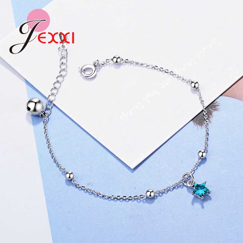 genuina gran 925 de plata esterlina azul Cubic Zirconia colgante con forma de estrella pulsera para mujeres chica de cumpleaños