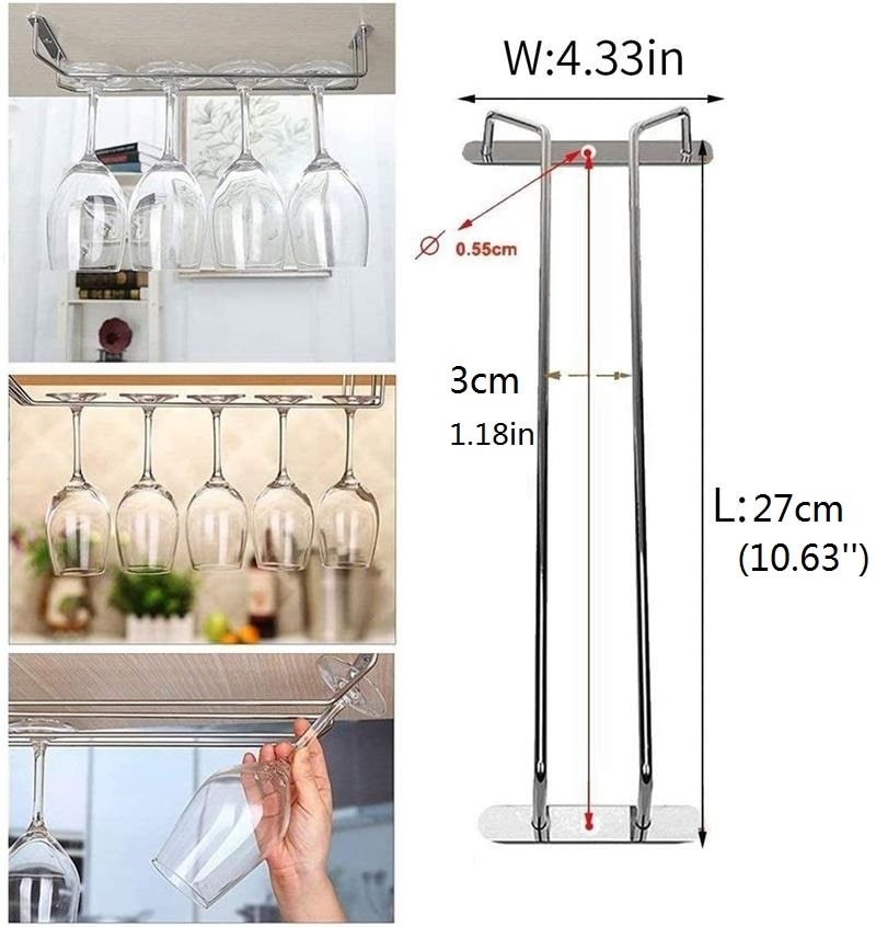 27CM Gold Wire Hanging Rack Under Cabinet Stainless Steel Stemware Hanging Cup Holder Single Row Bronze Kitchen Accessories