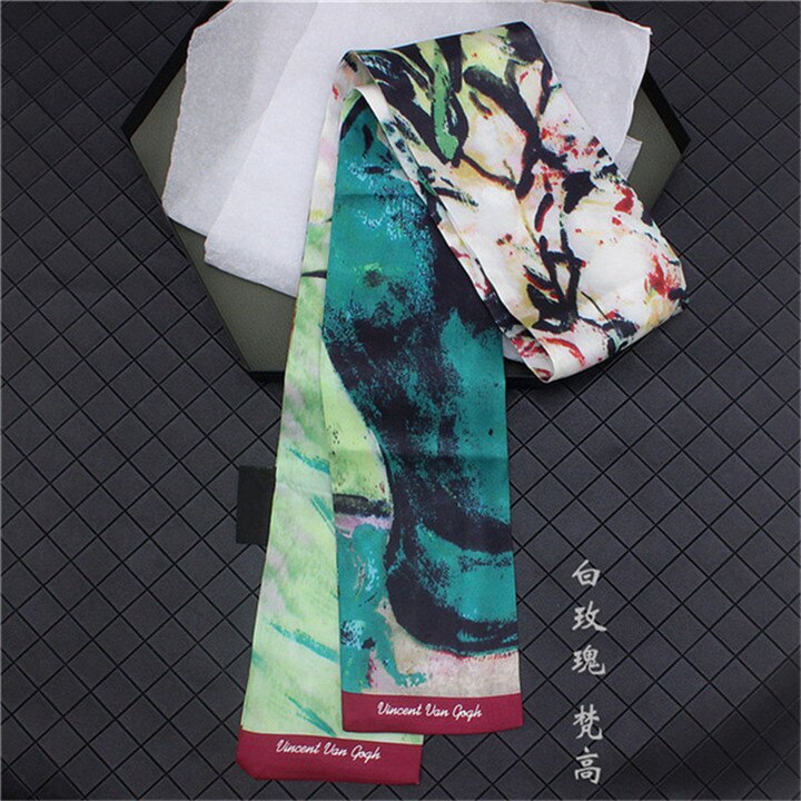Van Gogh《Starry Night》Oil Painting Twill Silk Scarf Women Neckerchief Skinny Bag Scarf Female Headband Scarves Wraps For Ladies: 12
