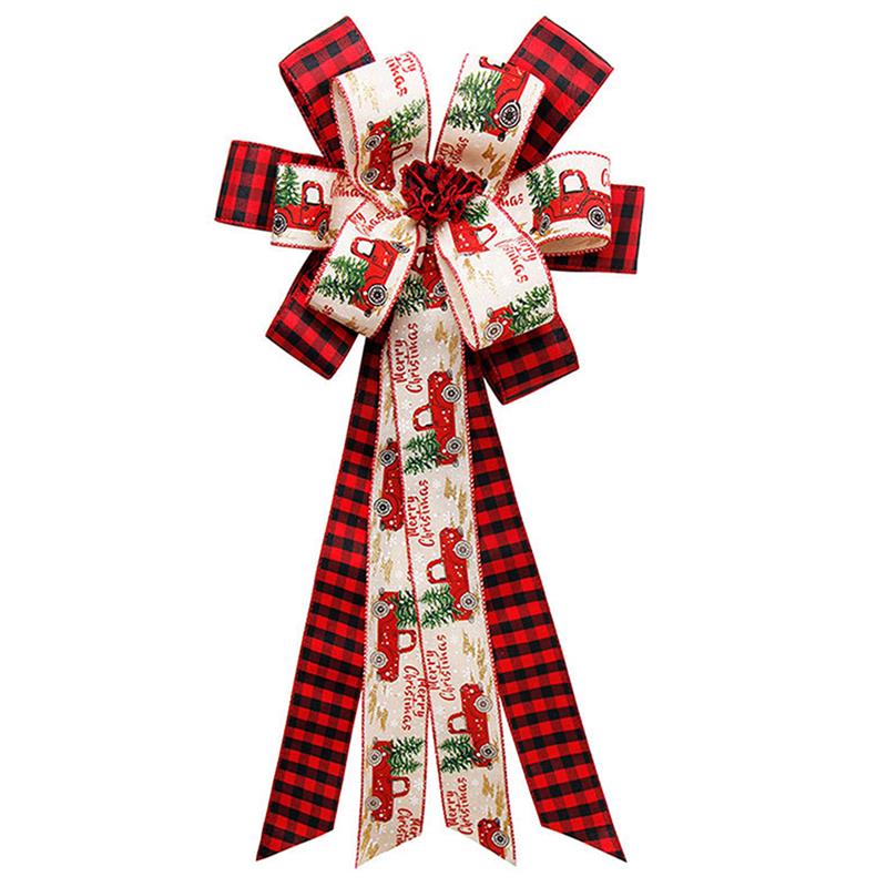 Grand nœud papillon avec ruban de noël, Plaid, accessoire de décoration pour arbre de noël, fête, nouvel an,: 02