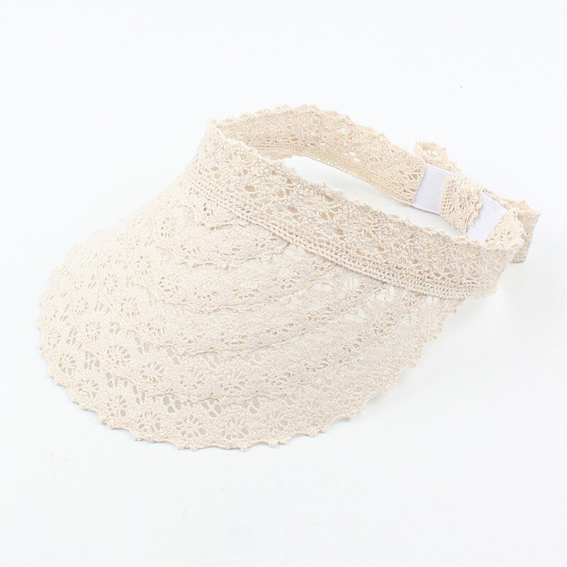 Kant Stro Zonneklep Hoed Anti Uv Brede Rand Piekte Cap Ademend Hollow Top Zomer Hoeden Opvouwbare Zonnebrandcrème Caps Vrouwen meisjes: Beige