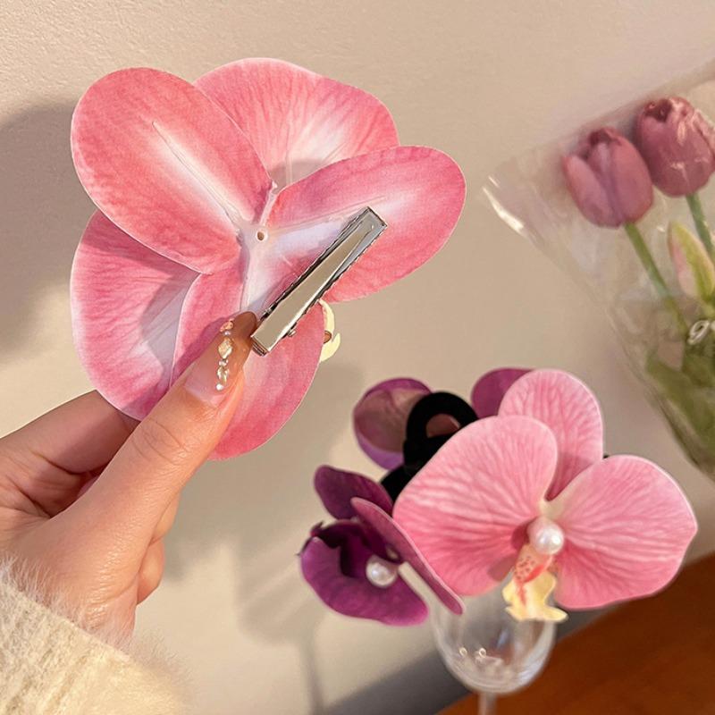Pinzas para el cabello con flores de orquídeas para mujer, horquilla bohemia, pasador nupcial, playa, boda, flor artificial, accesorios para el cabello para vacaciones