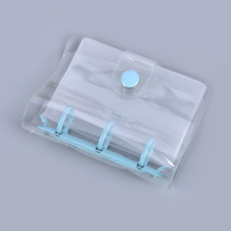 1pc Student Portable Notebook ring binder Kawaii School Supplies Cute Transparent 3 ring Mini Loose-leaf Hand Book: Blue