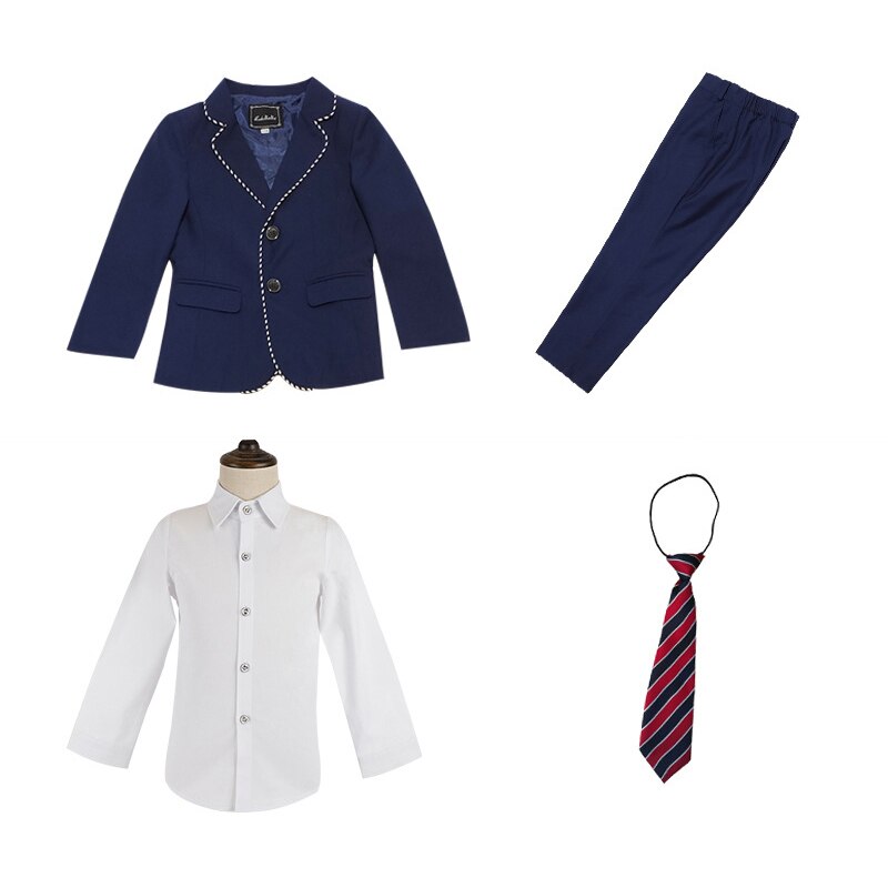 Navy Baby Boy Wedding Suits Formal Children School Uniform Tuxedo Dresses Kids Piano Costumes Gentleman Boys Business Clothes: 4 pcs / 110