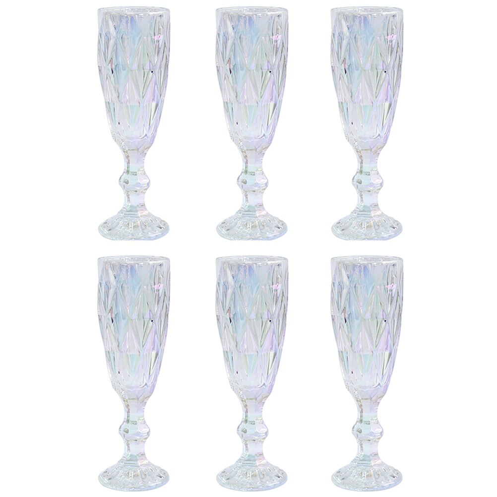 6Pcs Wijn Glas Ruit Relief Glas Stem-Beker Beker Wijn Beker Champagne Glas Voor Home Bar Restaurant: Default Title