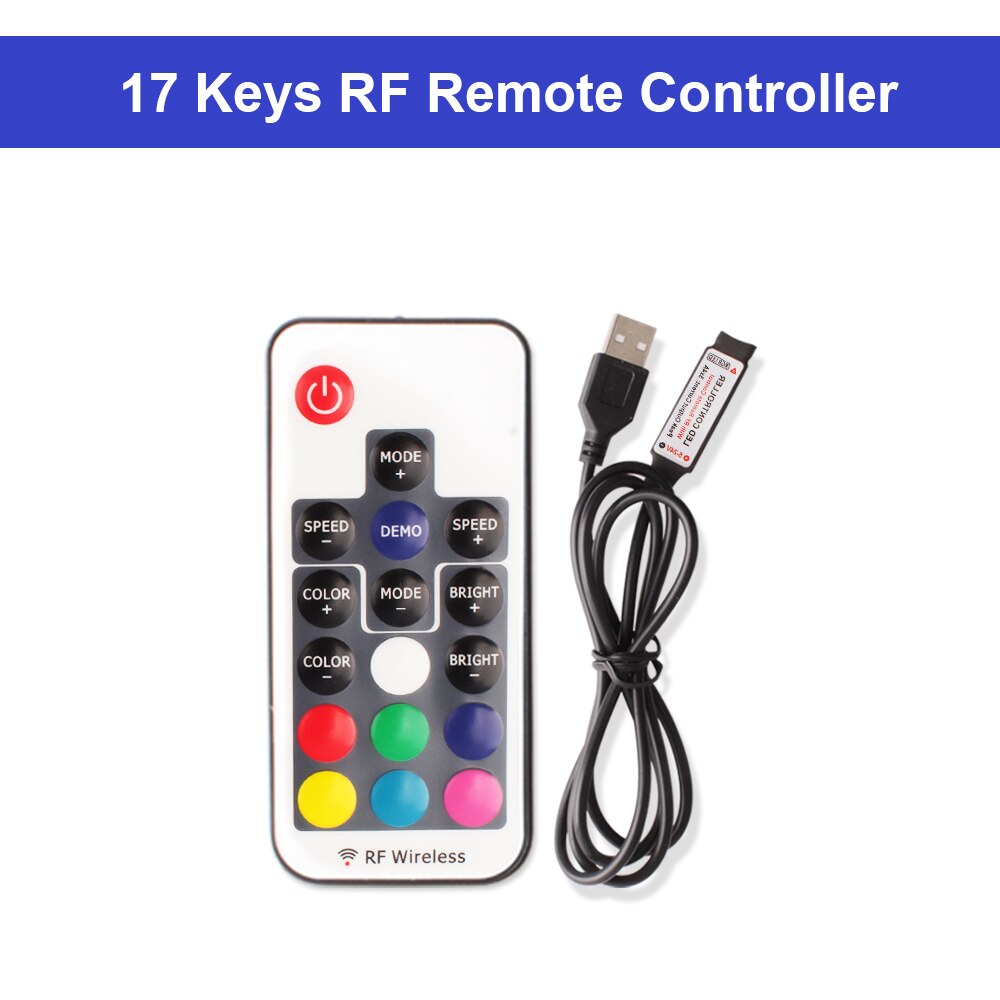 Bluetooth Usb Rgb Led Strip Licht 5V Volt Muziek Ir Rf Afstandsbediening 3 17 44 Toetsen Afstandsbediening Draadloze voor Rgb 5050 2835 Led Strip: 17Key RF Controller