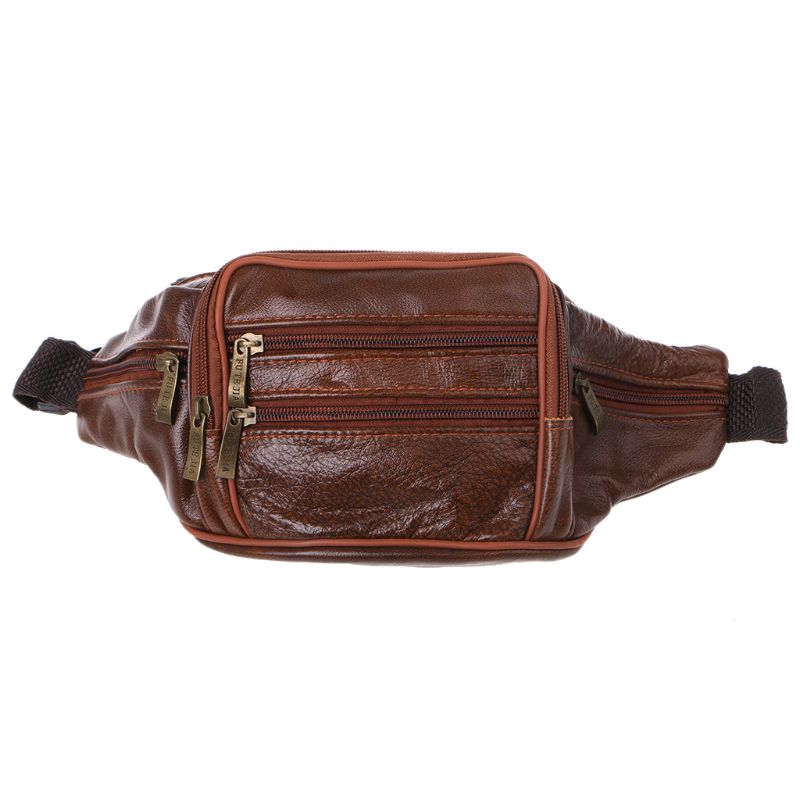 Masculino saco do mensageiro de couro pacote cintura bolsa bolsa da motocicleta multifuncional moda vintage sólido zip travesseiro 2020: Marrom