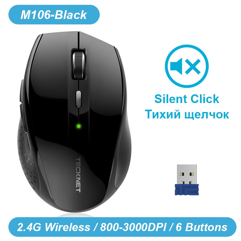 TeckNet Bluetooth Wireless Mouse Ergonomische 2,4 GHz Computer Mäuse 3000/2000/1600/1200/800 DPI für Windows Laptop Notebook PC: M106 Black