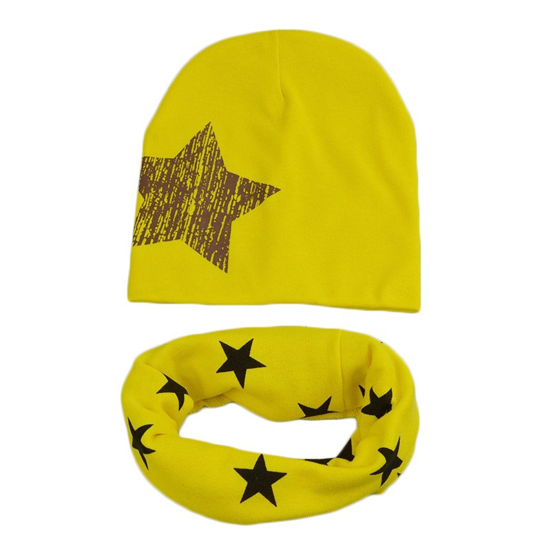 Kindermuts baby gehaakte muts baby winter muts sterrenprint halssjaal kraag warmer muts set baby capuchon katoenen warme muts sjaal: B geel