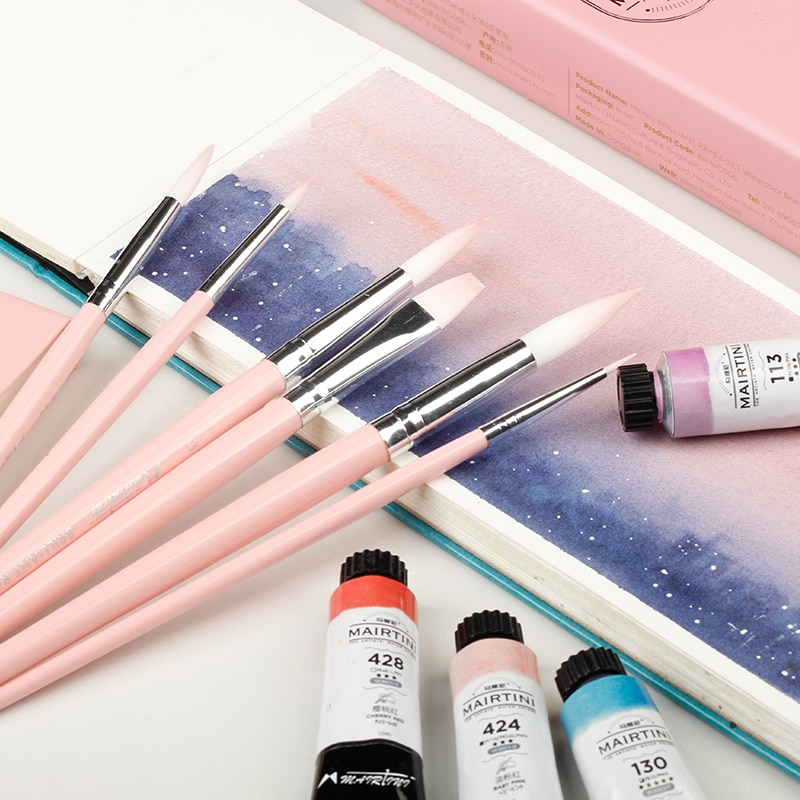 6Pcs Paint Brush Set Watercolor Drawing Painting Brush Pen Art Supplies Pink Girl