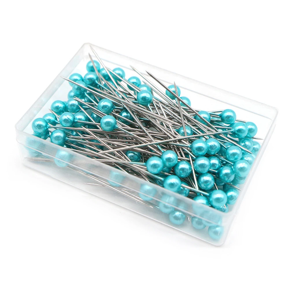 100Pcs/Box Colorful Round Pearl Head Needles Stitch Straight Push Sewing Pins Dressmaking DIY Accessories Positioning Tools: black